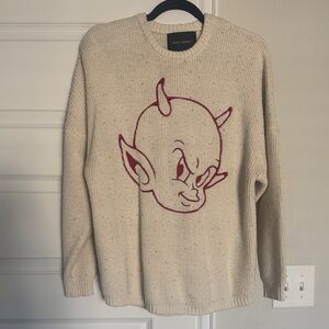 Spencer Jeremy Cream Crewneck Sweater with Red Devil Graphic
